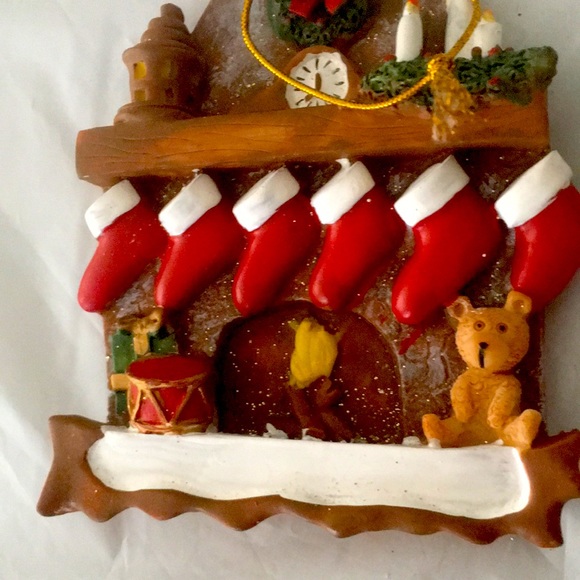 4” x 3-1/2” Handcrafted Stone Resin Sparkly Fireplace Christmas Ornament - Picture 5 of 5